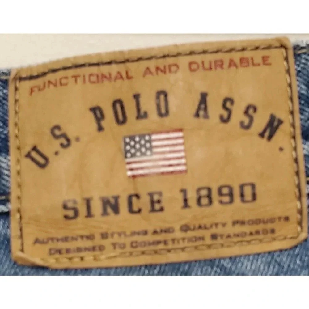VTG U.S. Polo Assn Men Blue Relax Fit Loose Fit Logo Straight Jeans
